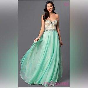 Sherri Hill Strapless Aqua Gown